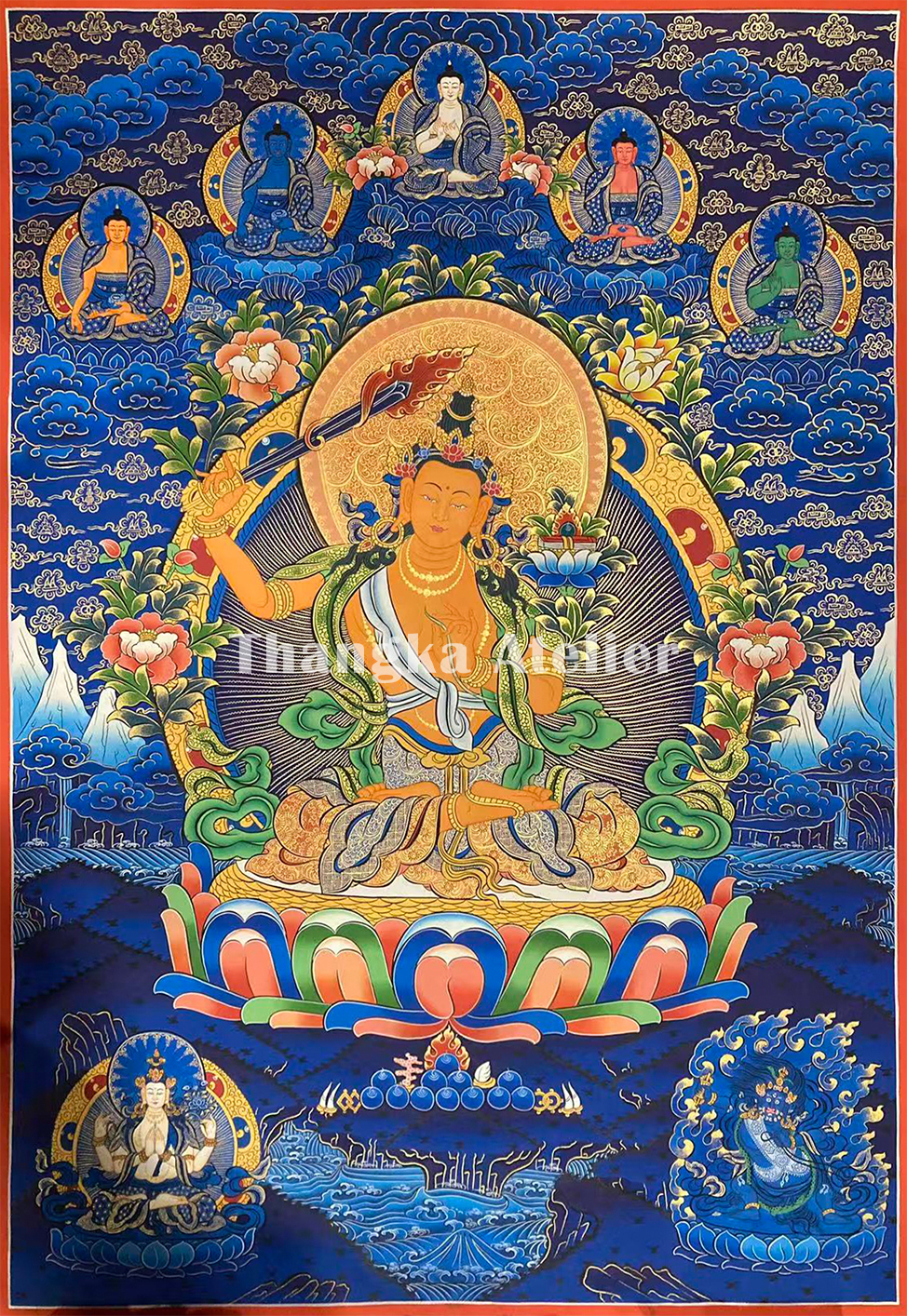 Hand-Painted Thangka of Manjushri Bodhisattva | Great Wisdom ▏Helps Cut Through Ignorance and Suffering ▏Maintains a Pure Heart