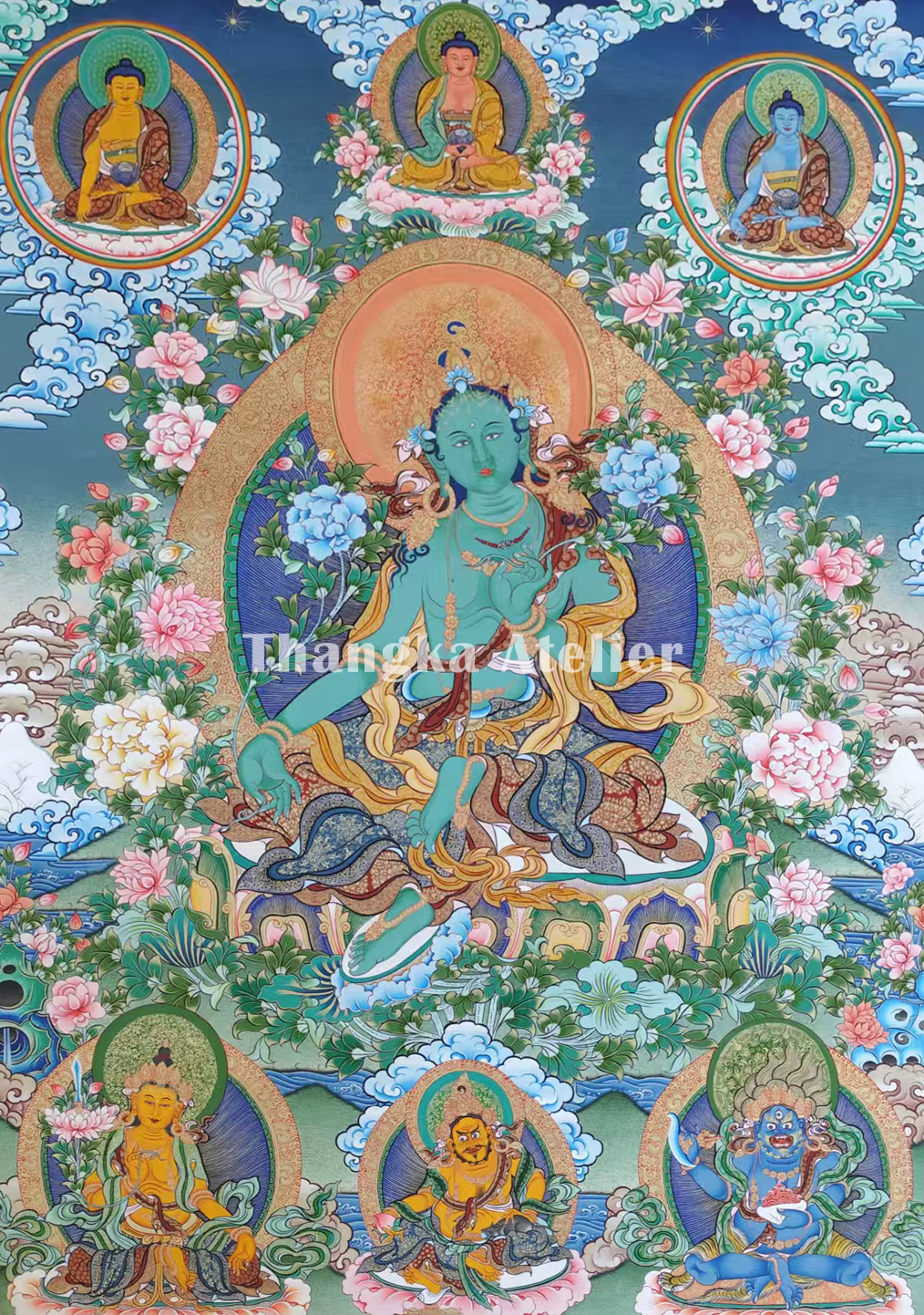 Green Tara Thangka | from Rebkong, China | Color Thangka | The Deity of Swift Deliverance