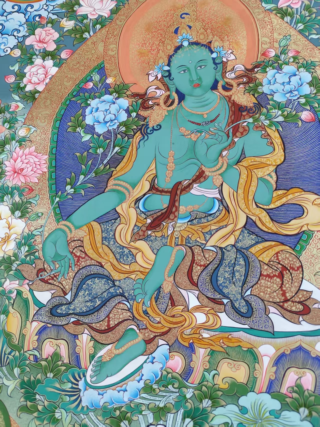 Green Tara Thangka | from Rebkong, China | Color Thangka | The Deity of Swift Deliverance