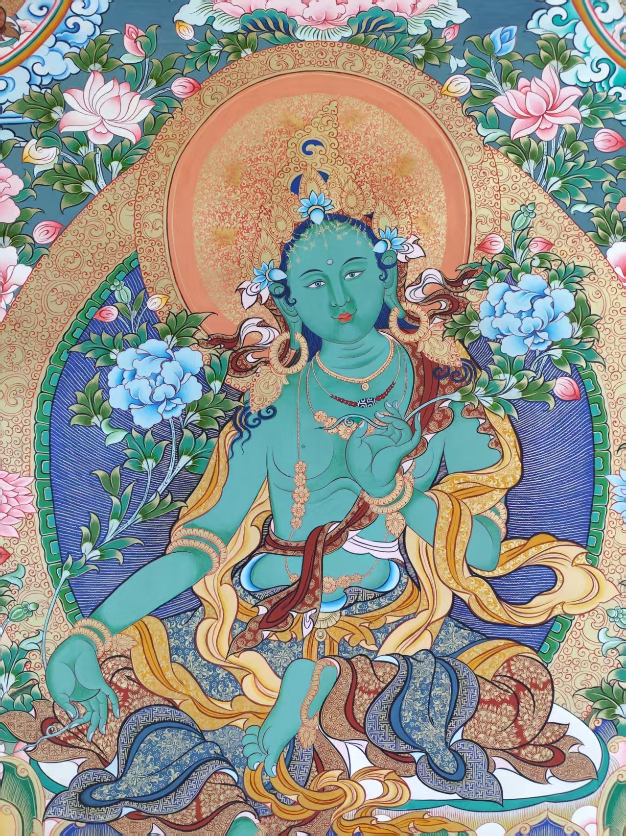 Green Tara Thangka | from Rebkong, China | Color Thangka | The Deity of Swift Deliverance