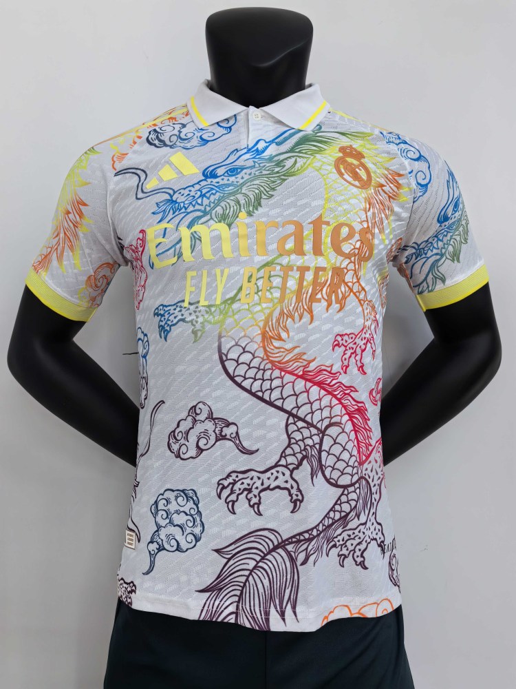 2025/2026 Player Version Real Madrid Colorful Dragon White Special Edition Football Jersey 1:1 Thai quality