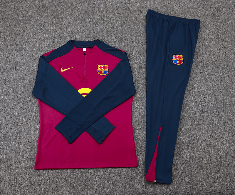 2025/2026 Barcelona Half-Pull Training Suit Rose Red Jersey 1:1 Thai Quality Set