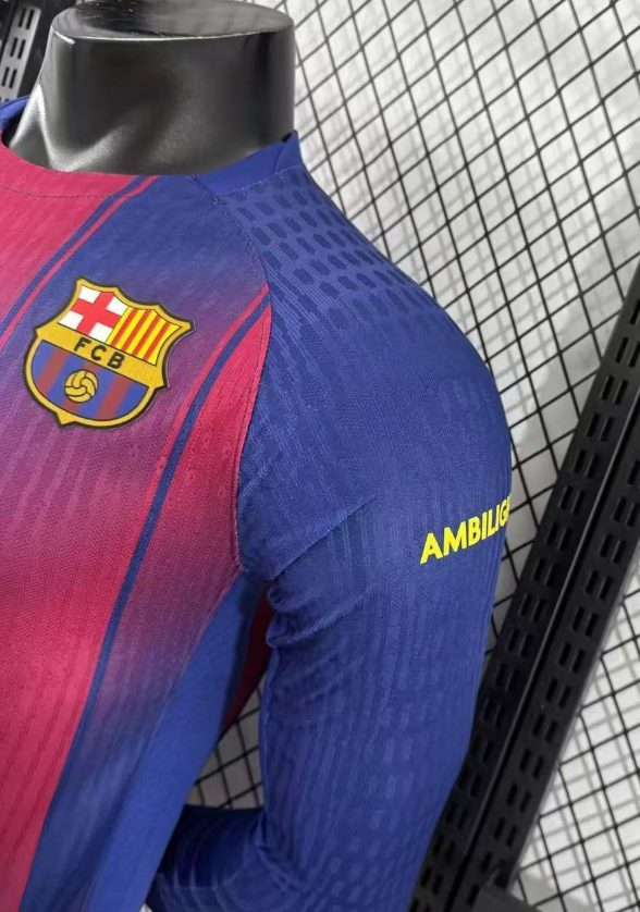 2025/2026 Long Sleeve Player Version Barcelona Home No Ads Football Jersey 1:1 Thai Quality