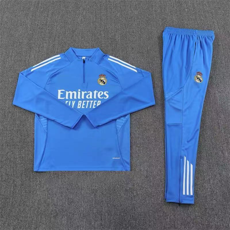 2025-2026 Real Madrid blue Half-Pull Training Suit Football Shirt 1:1 Thai Quality Set