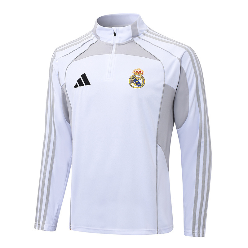 2025-2026 Real Madrid White Grey Half-Pull Training Suit Football Shirt 1:1 Thai Quality Set