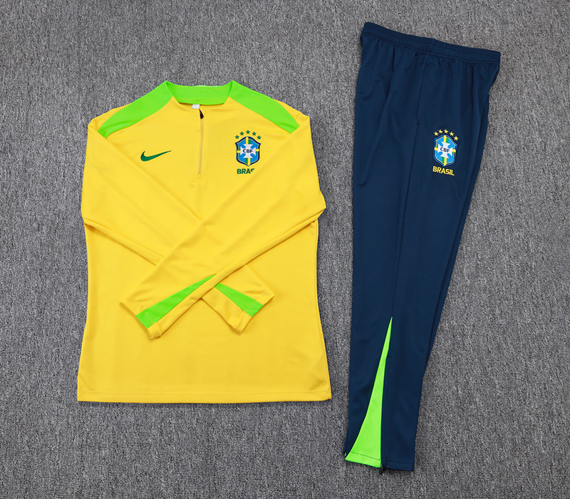 2025/2026 Brazil Half-Pull Training Suit Yellow Jersey Set