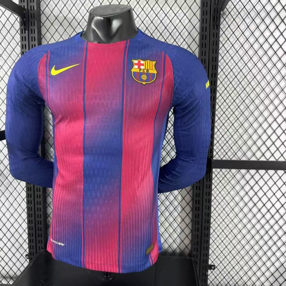 2025/2026 Long Sleeve Player Version Barcelona Home No Ads Football Jersey 1:1 Thai Quality