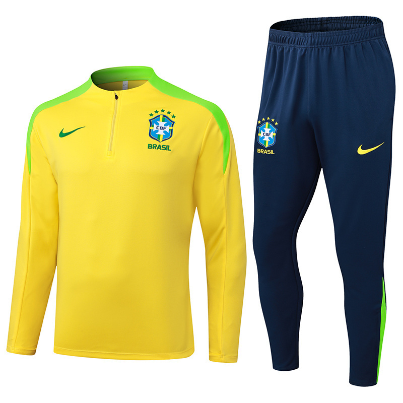 2025/2026 Brazil Half-Pull Training Suit Yellow Jersey Set