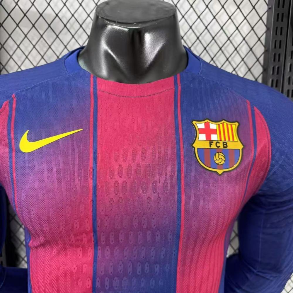 2025/2026 Long Sleeve Player Version Barcelona Home No Ads Football Jersey 1:1 Thai Quality