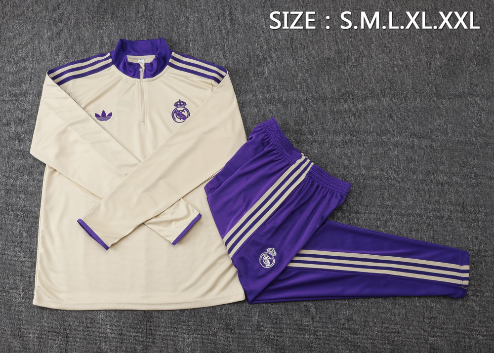 2025/2026 Real Madrid Apricot Retro Edition Half-Pull Training Suit Football Shirt 1:1 Thai Quality Set