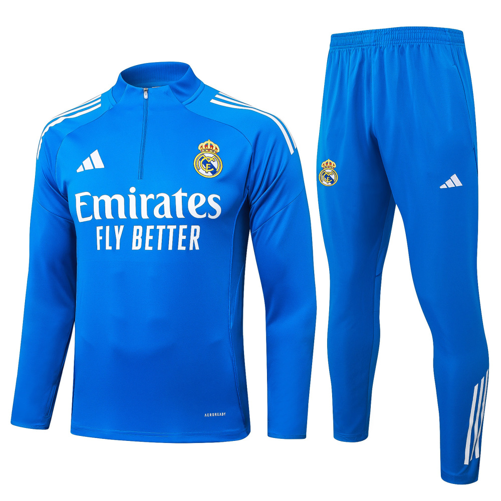 2025-2026 Real Madrid blue Half-Pull Training Suit Football Shirt 1:1 Thai Quality Set