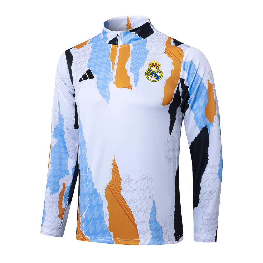 2025/2026 Real Madrid Blue, white and yellow inkjet printing Half-Pull Training Suit Football Shirt 1:1 Thai Quality Set