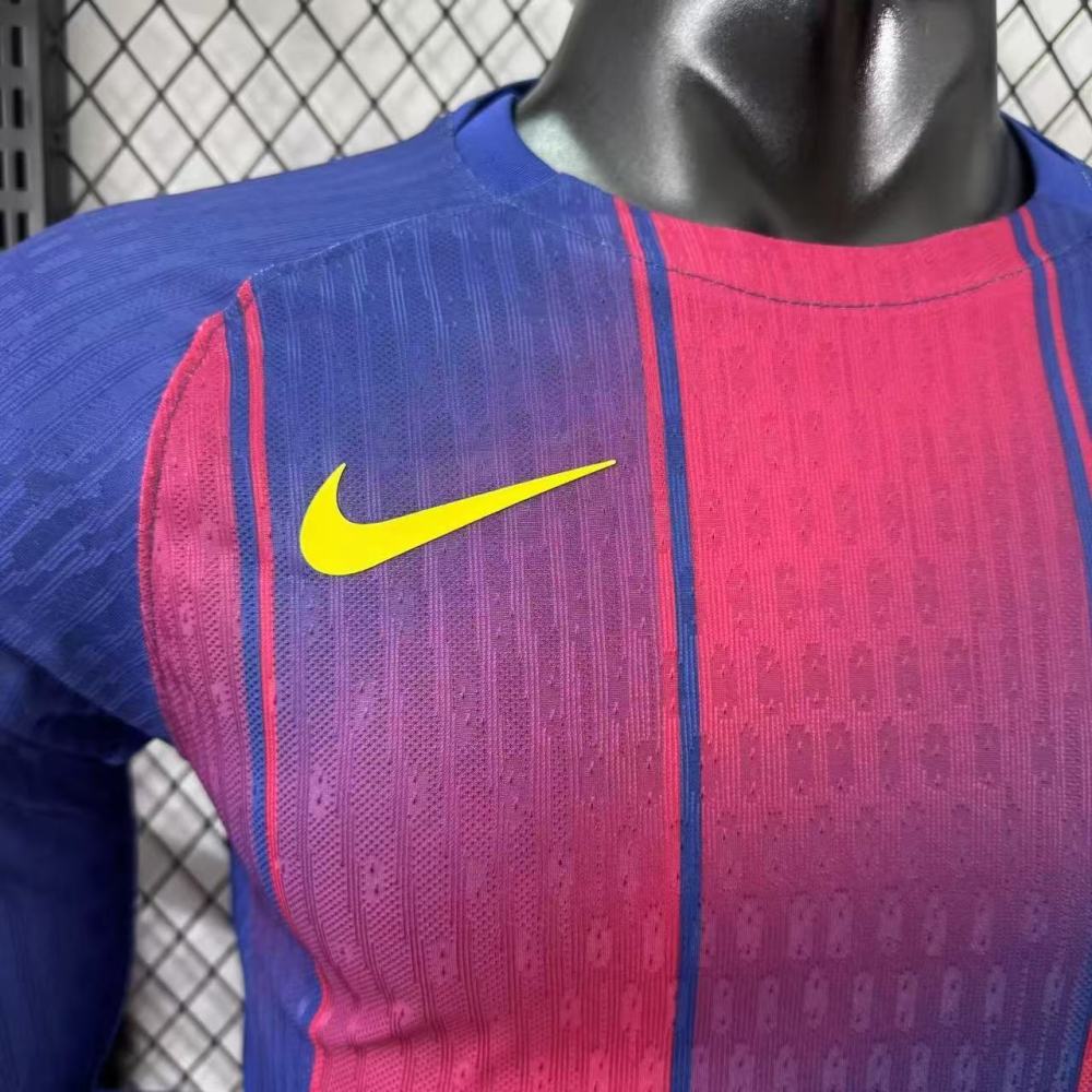 2025/2026 Long Sleeve Player Version Barcelona Home No Ads Football Jersey 1:1 Thai Quality