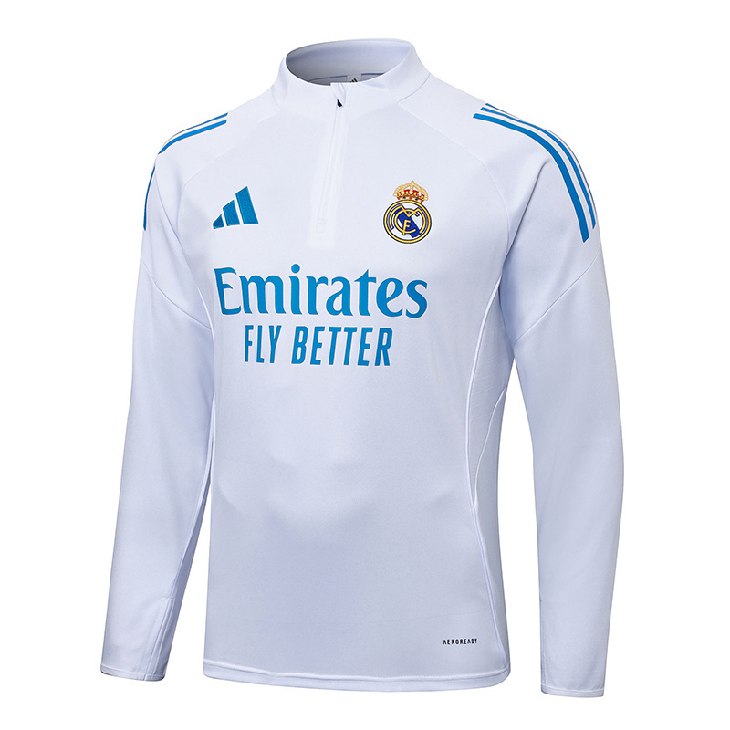 2025-2026 Real Madrid White Half-Pull Training Suit Football Shirt 1:1 Thai Quality Set 01