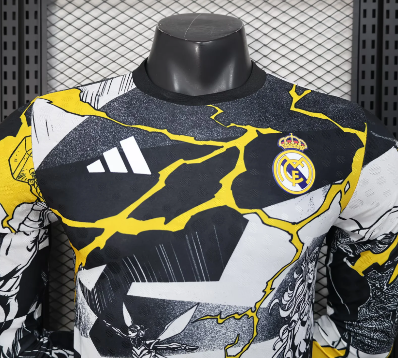2025/2026 Long Sleeve Player Version Real Madrid Collaboration With Marvel Football Shirt 1:1 Thai Quality
