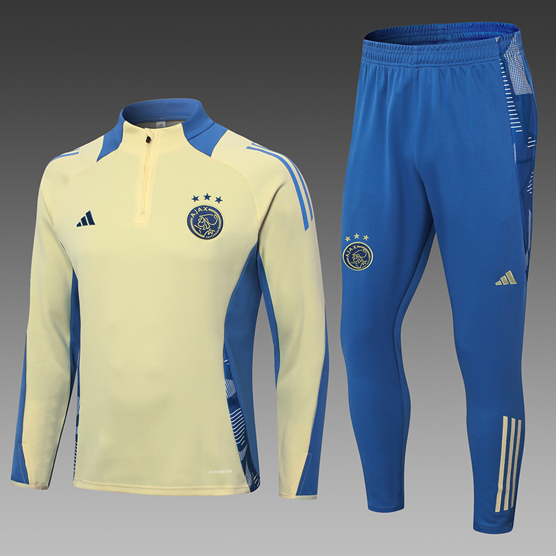 2024/2025 Ajax Half-Pull Training Suit Yellow Football Shirt 1:1 Thai Quality Set