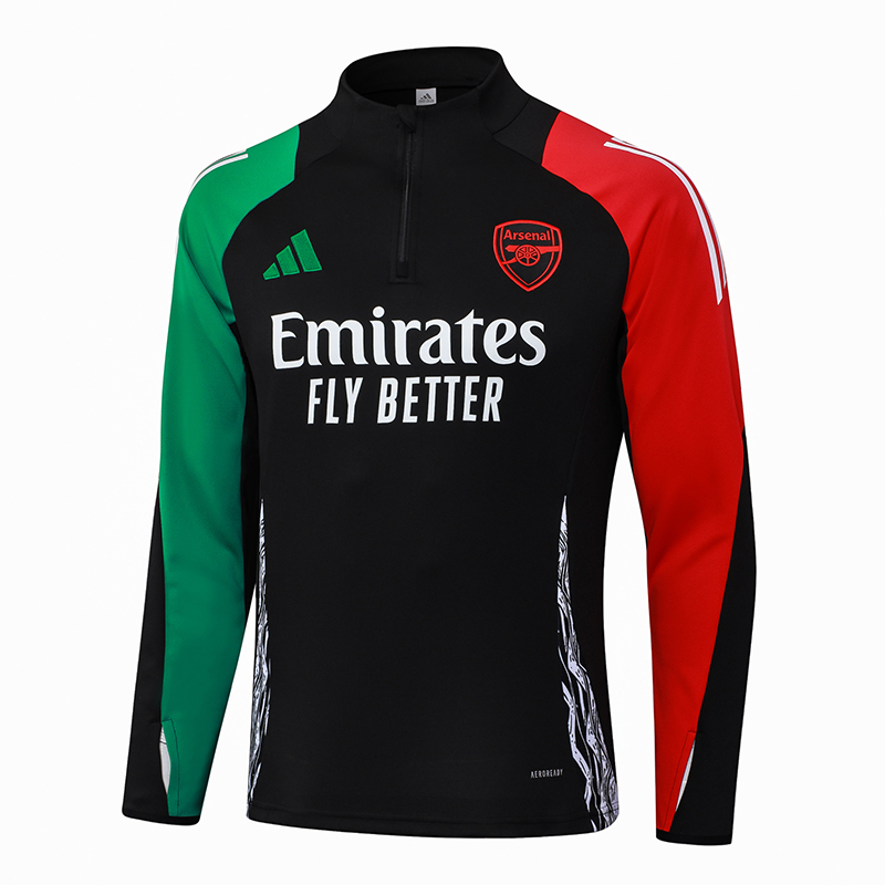 2024/2025 Arsenal Half-Pull Training Suit Black Football Shirt 1:1 Thai Quality Set