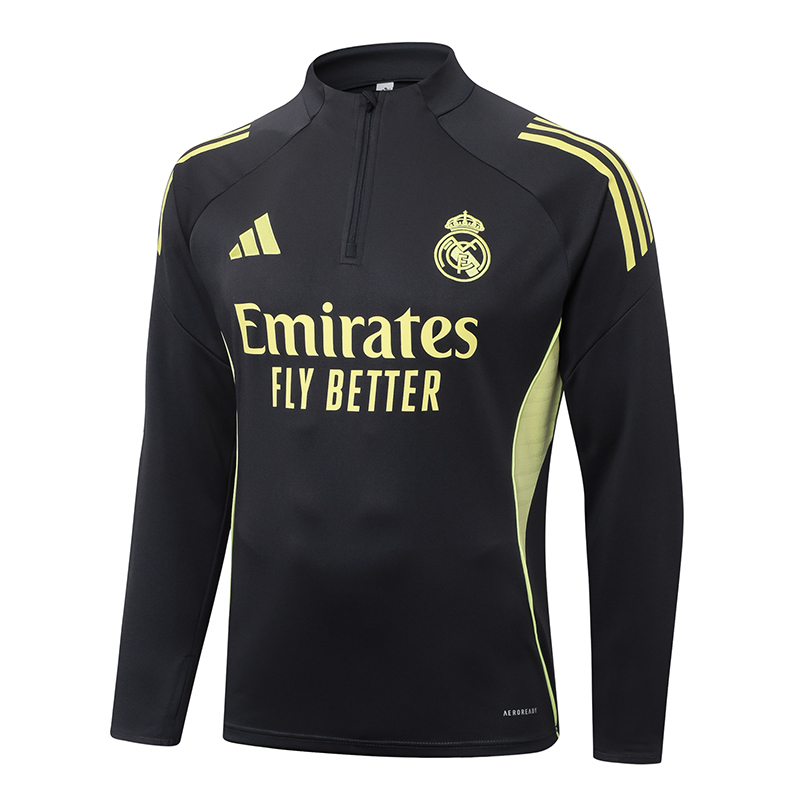2025-2026 Real Madrid Dark Gray Half-Pull Training Suit Football Shirt 1:1 Thai Quality Set