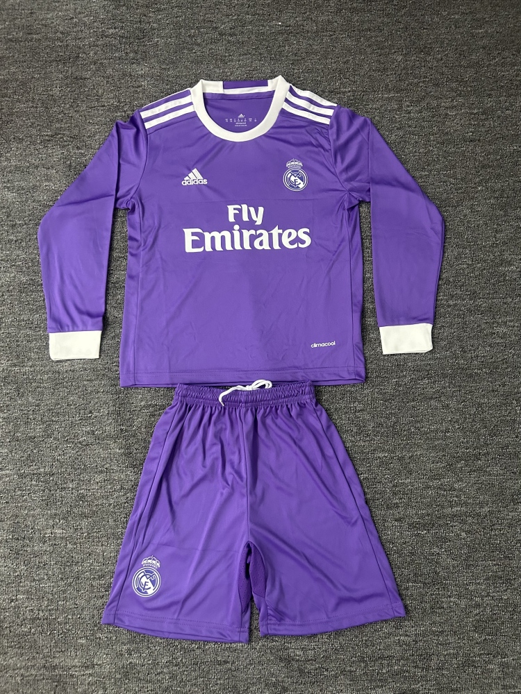 2016/2017 Retro Long Sleeve Real Madrid Away Football Shirt 1:1 Thai Quality Kids Size