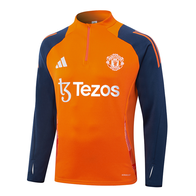 2024/2025 Manchester United Half-Pull Training Suit Orange Football Shirt 1:1 Thai Quality Set