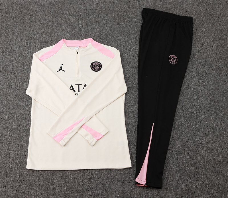 2024/2025 Psg Paris Saint-Germain Half-Pull Training Suit Beige with pink Set