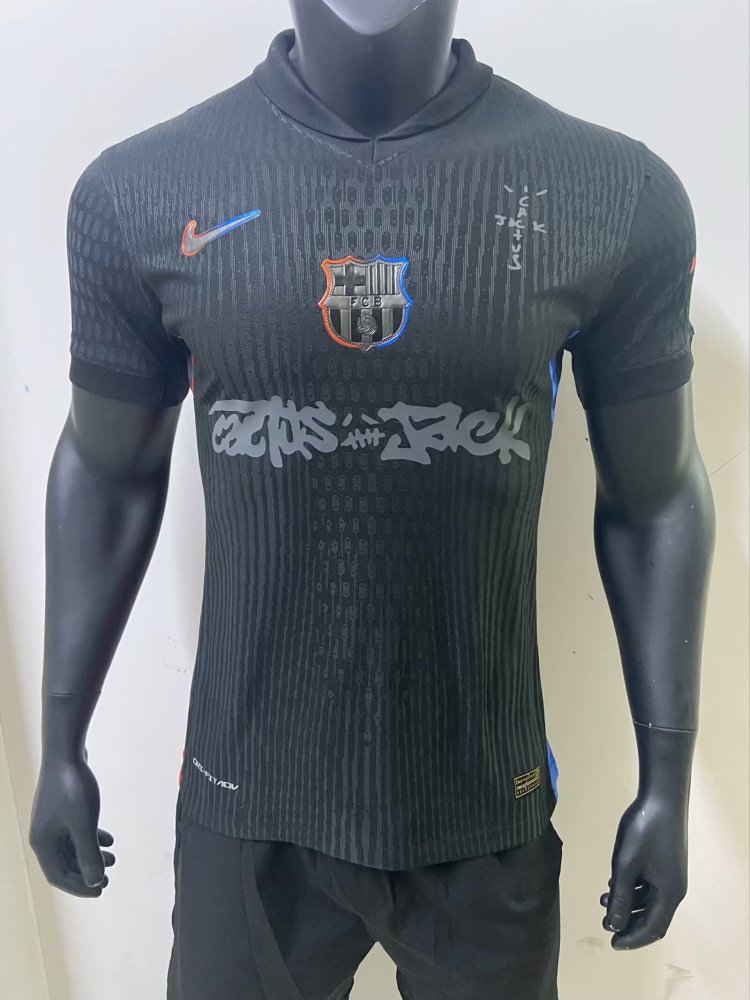 2024/2025 Player Version Barcelona x Travis Scott Collab Away Black Advertising Football Shirt 1:1 Thai Quality