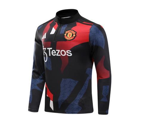 2024/2025 Manchester United Half-Pull Training Suit Red blue and black print Football Shirt 1:1 Thai Quality Set