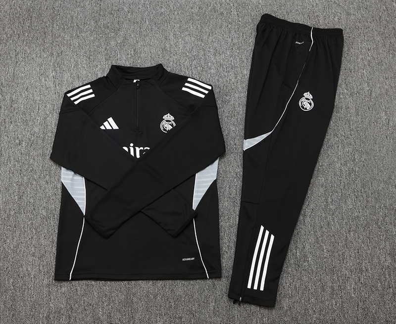 2025-2026 Real Madrid Black Half-Pull Training Suit Football Shirt 1:1 Thai Quality Set