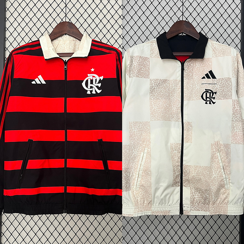 2024-2025 Flamengo CasuaI Reversible Windbreaker(white-red)Soccer Jersey 1:1 Thai Quality