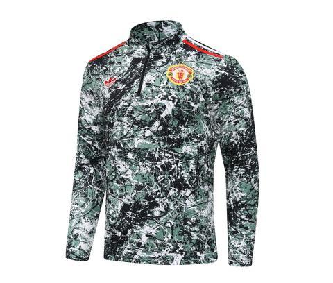 2024/2025 Manchester United Half-Pull Training Suit Green print Football Shirt 1:1 Thai Quality Set