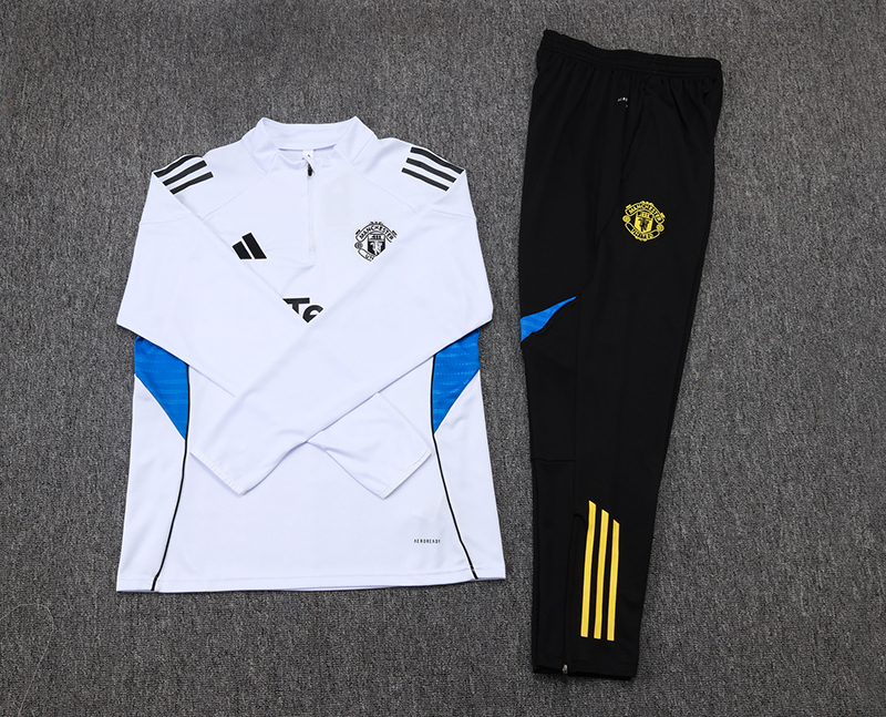 2025/2026 Manchester United Half-Pull Training Suit White Football Shirt 1:1 Thai Quality Set