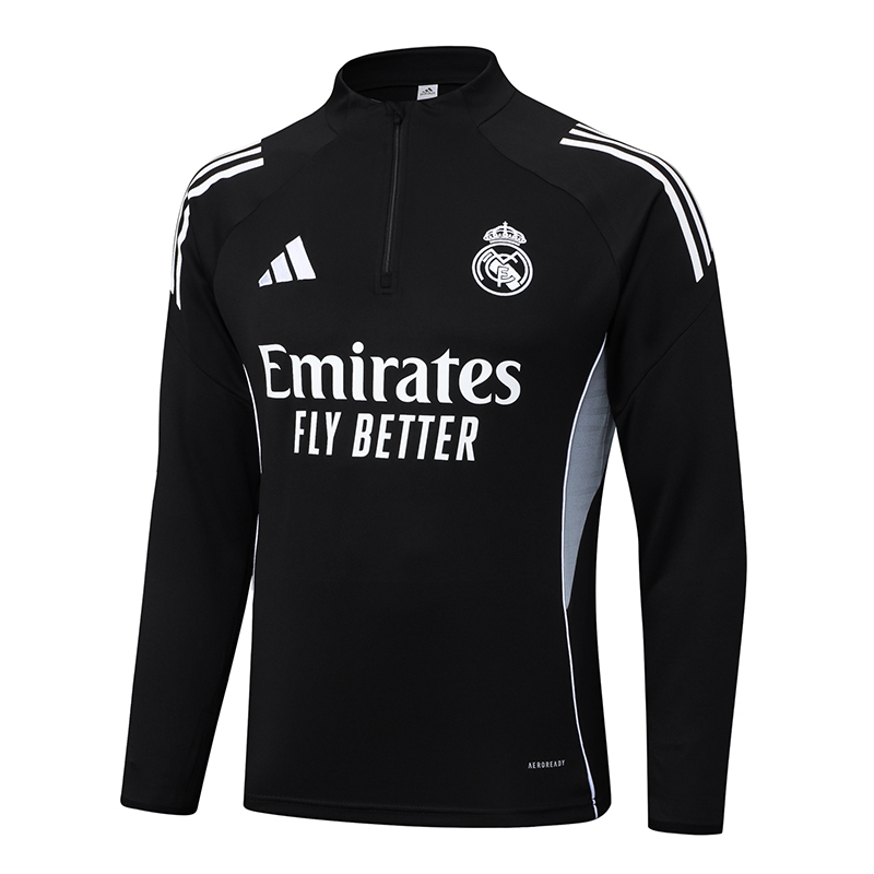 2025-2026 Real Madrid Black Half-Pull Training Suit Football Shirt 1:1 Thai Quality Set