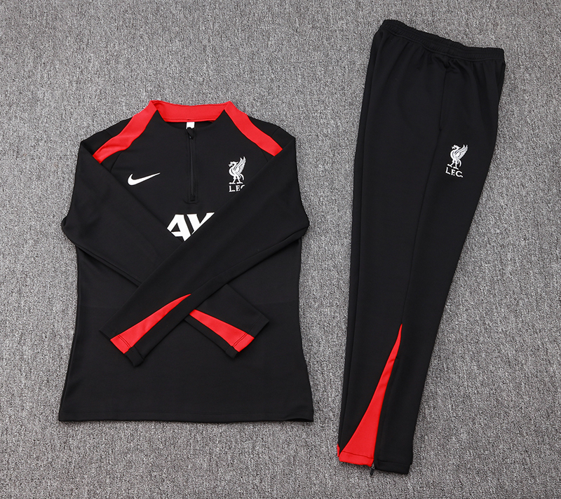 2024-2025 Liverpool Half-Pull Training Suit Black Jersey 1:1 Thai Quality Set