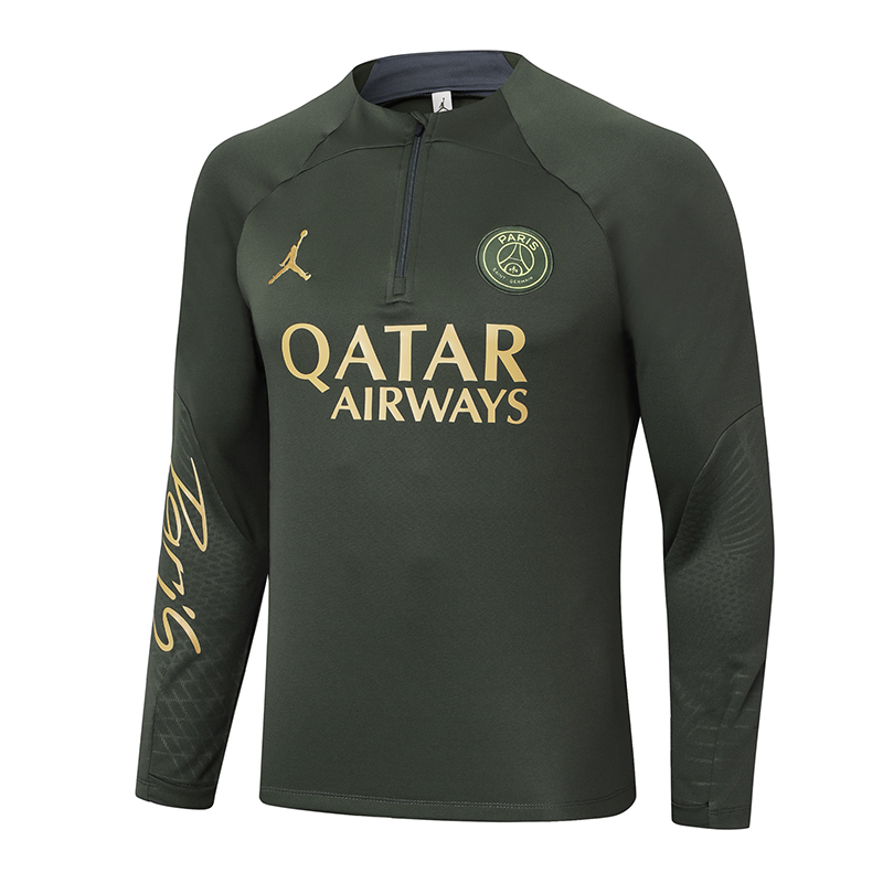 2023-2024 Psg Paris Saint-Germain Half-Pull Training Suit Army Green Set