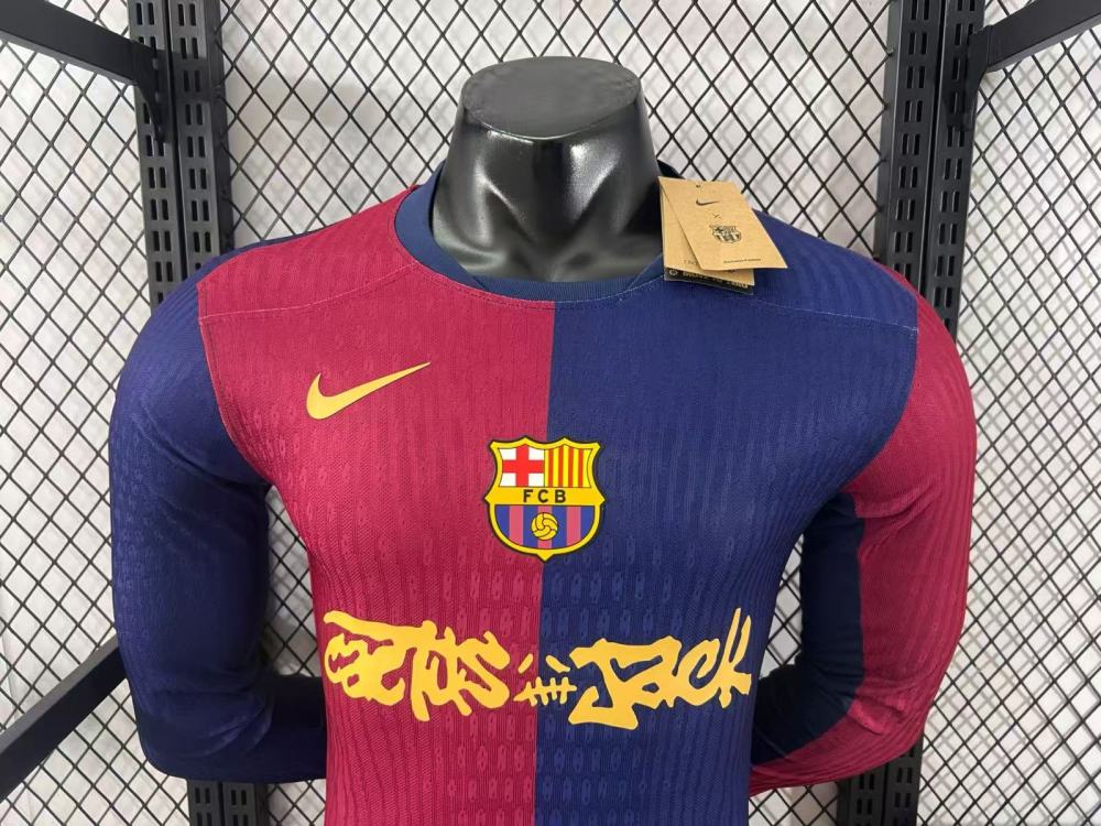2024/2025 Long Sleeve Player Version Barcelona x Travis Scott Collab Home Football Shirt 1:1 Thai Quality