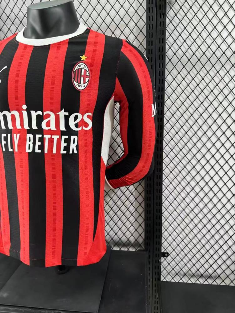 2024/2025 Player Version AC Milan Home Long Sleeve Football Shirt 1:1 Thai Quality