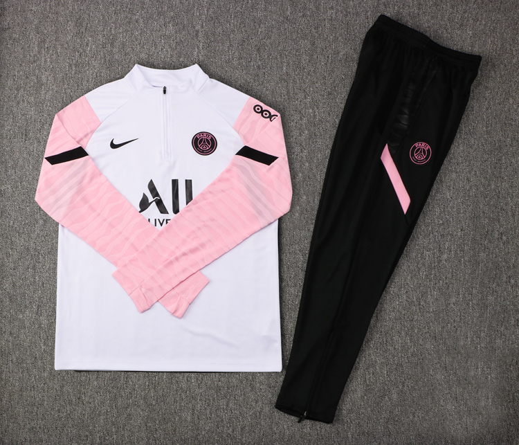 2021/2022 Psg Paris Saint-Germain Half-Pull Training Suit White and pink Set