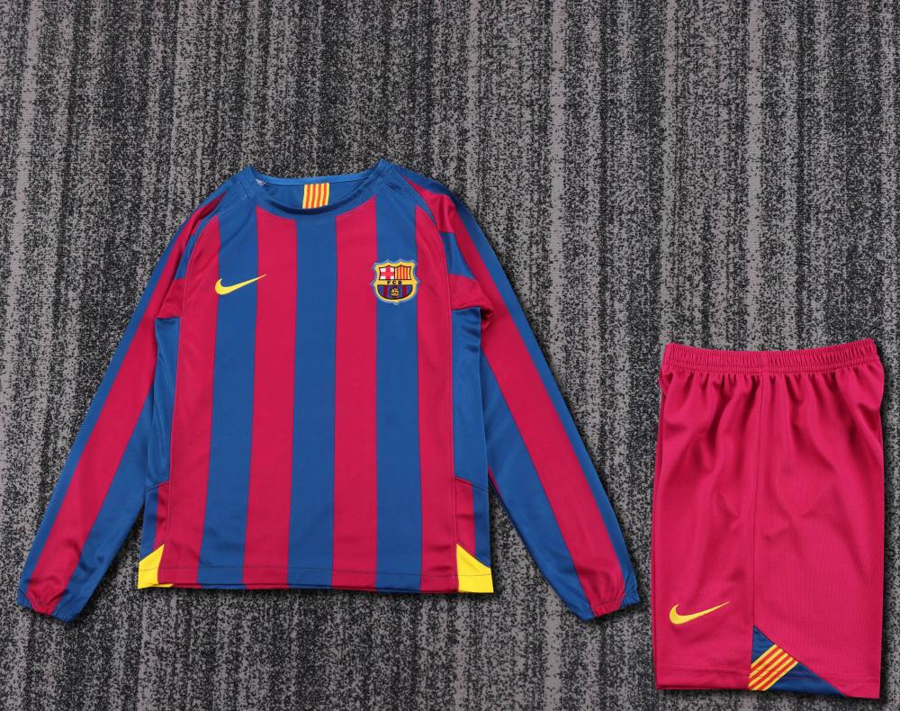 2005-2006 Retro Long Sleeve Barcelona Home Football Shirt 1:1 Thai Quality Kids Size