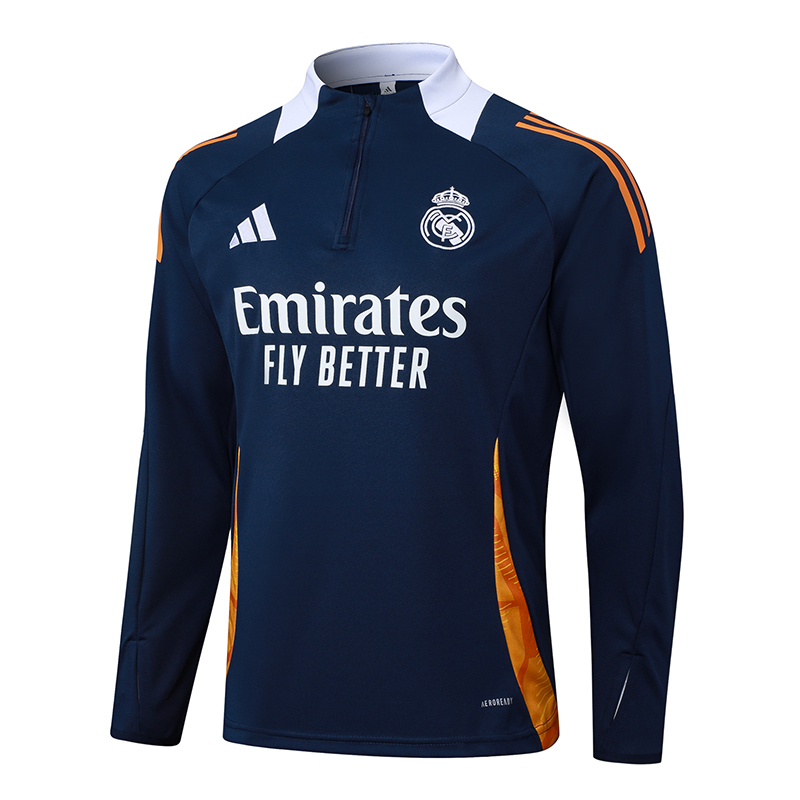 2024/2025 Real Madrid Royal blue white collar Half-Pull Training Suit Football Shirt 1:1 Thai Quality Set