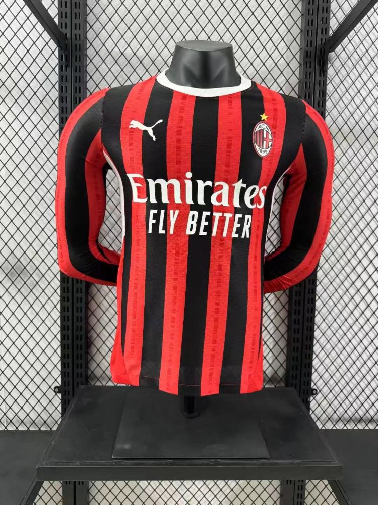 2024/2025 Player Version AC Milan Home Long Sleeve Football Shirt 1:1 Thai Quality
