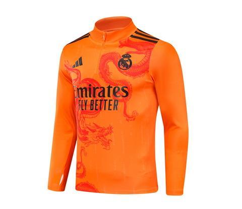 2024/2025 Real Madrid Royal Orange Special Edition Half-Pull Training Suit Football Shirt 1:1 Thai Quality Set