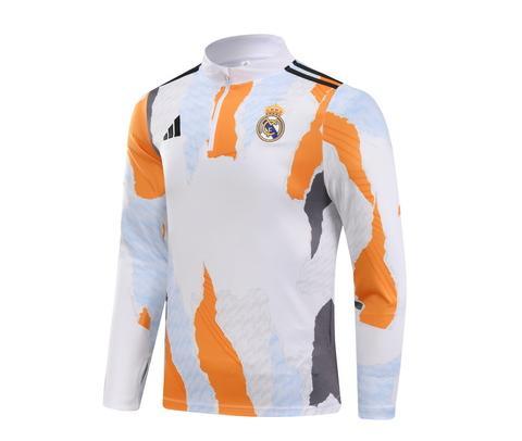 2024/2025 Real Madrid Royal Yellow blue and grey print Half-Pull Training Suit Football Shirt 1:1 Thai Quality Set