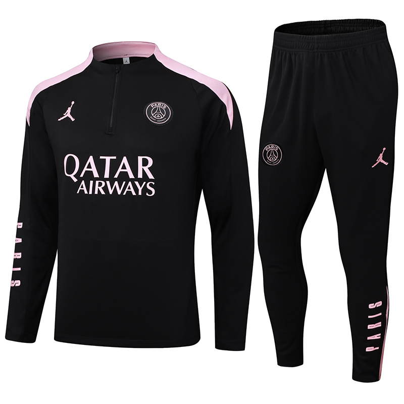 2024/2025 Psg Paris Saint-Germain Half-Pull Training Suit Black with pink Set