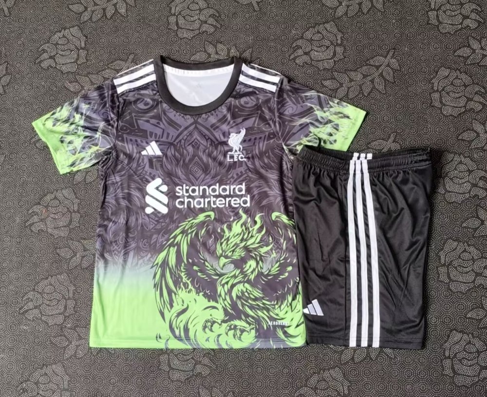 2025/2026 Liverpool Special Edition Gray and Green Football Jersey 1:1 Thai Quality Kids Size