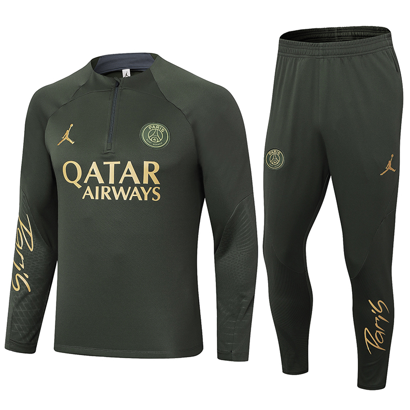 2023-2024 Psg Paris Saint-Germain Half-Pull Training Suit Army Green Set