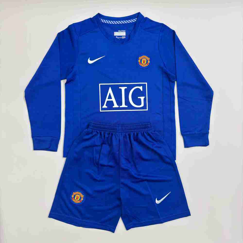 2008/2009 Retro Long Sleeve Manchester United Third Away Football Shirt 1:1 Thai Quality Kids Size