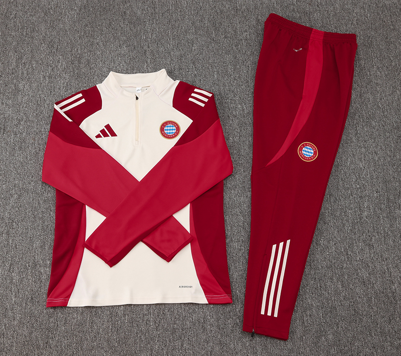 2024/2025 Bayern Half-Pull Training Suit White Red Jersey Set 1:1 Thai Quality