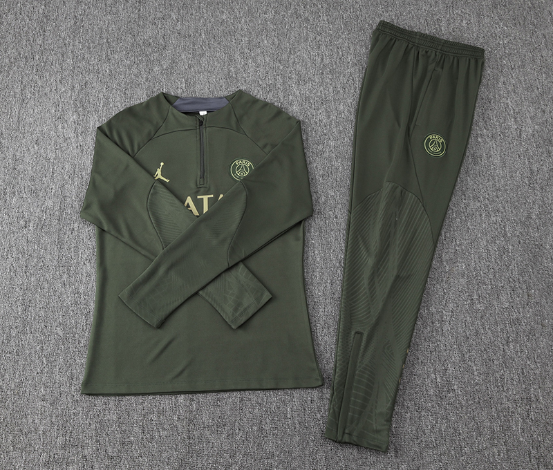 2023-2024 Psg Paris Saint-Germain Half-Pull Training Suit Army Green Set