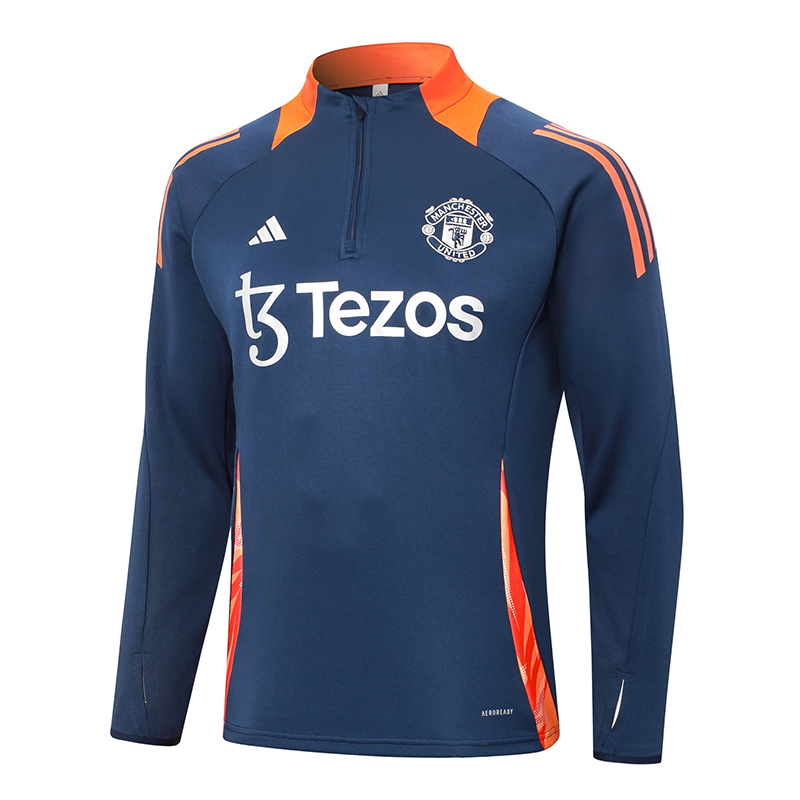 2024/2025 Manchester United Half-Pull Training Suit Royal Blue Football Shirt 1:1 Thai Quality Set