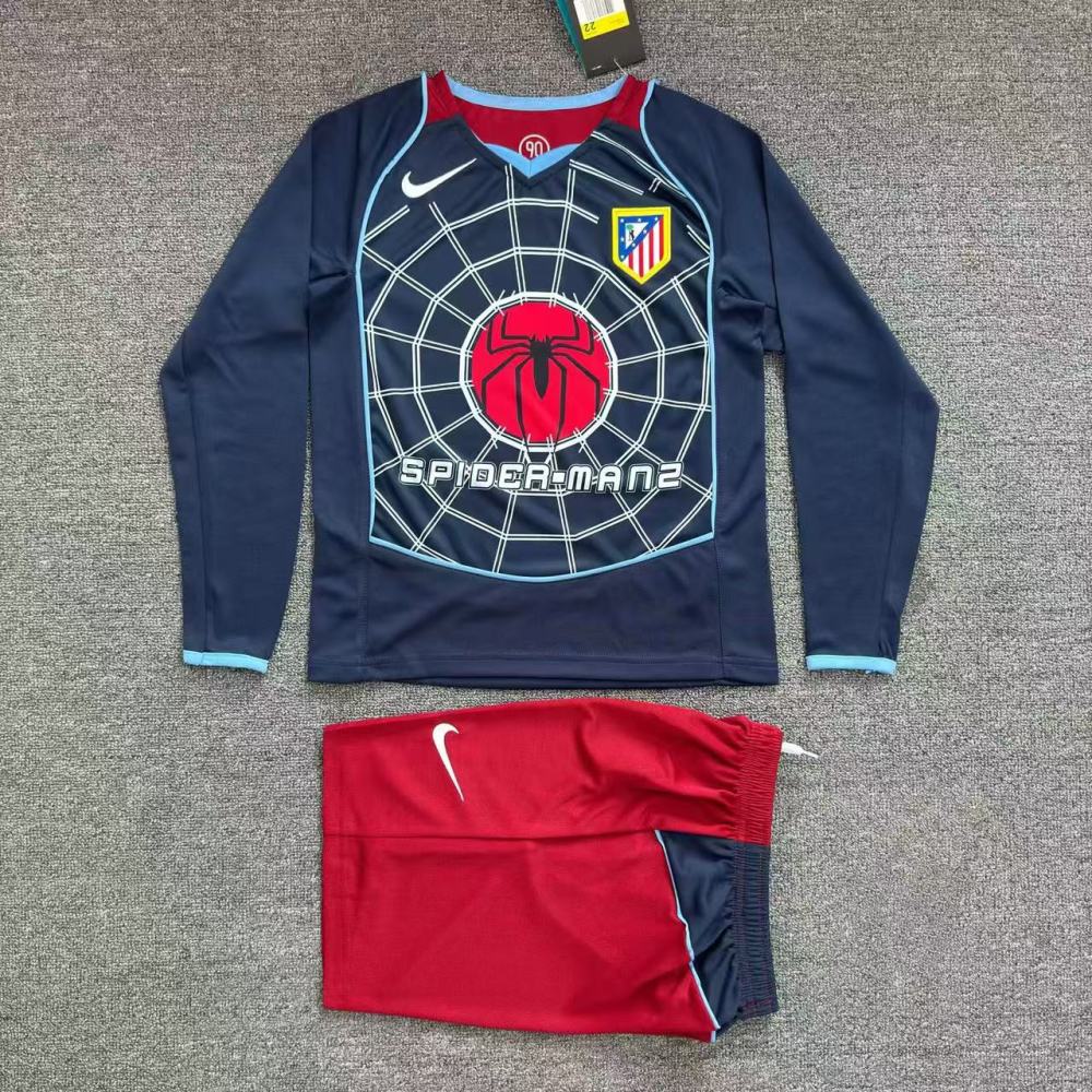 2004-2005 Retro Long Sleeve Atletico Madrid Away Football Jersey 1:1 Thai Quality Kids Size